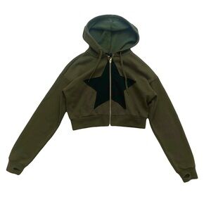 Social Collision olive Green star patch hoodie